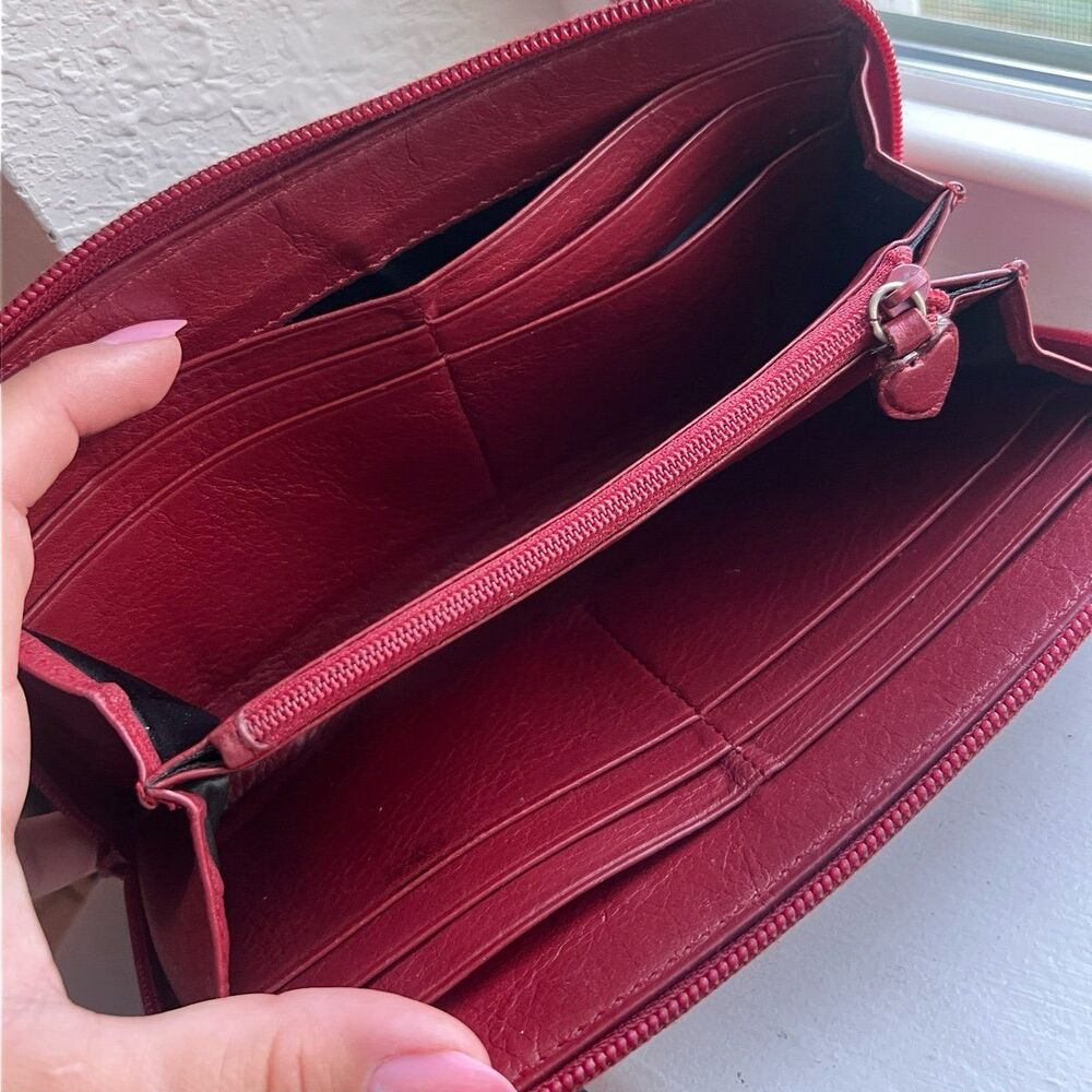 Brighton Large Leather All Around Zip Wallet in Lipstick Red - Picture 8 of 12